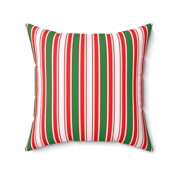 Christmas Square Pillow Cover | Red White Green Stripes