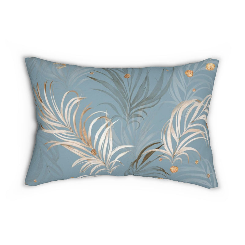 Floral Boho Lumbar Pillow | Dusty Blue Cream Tropical Leaves