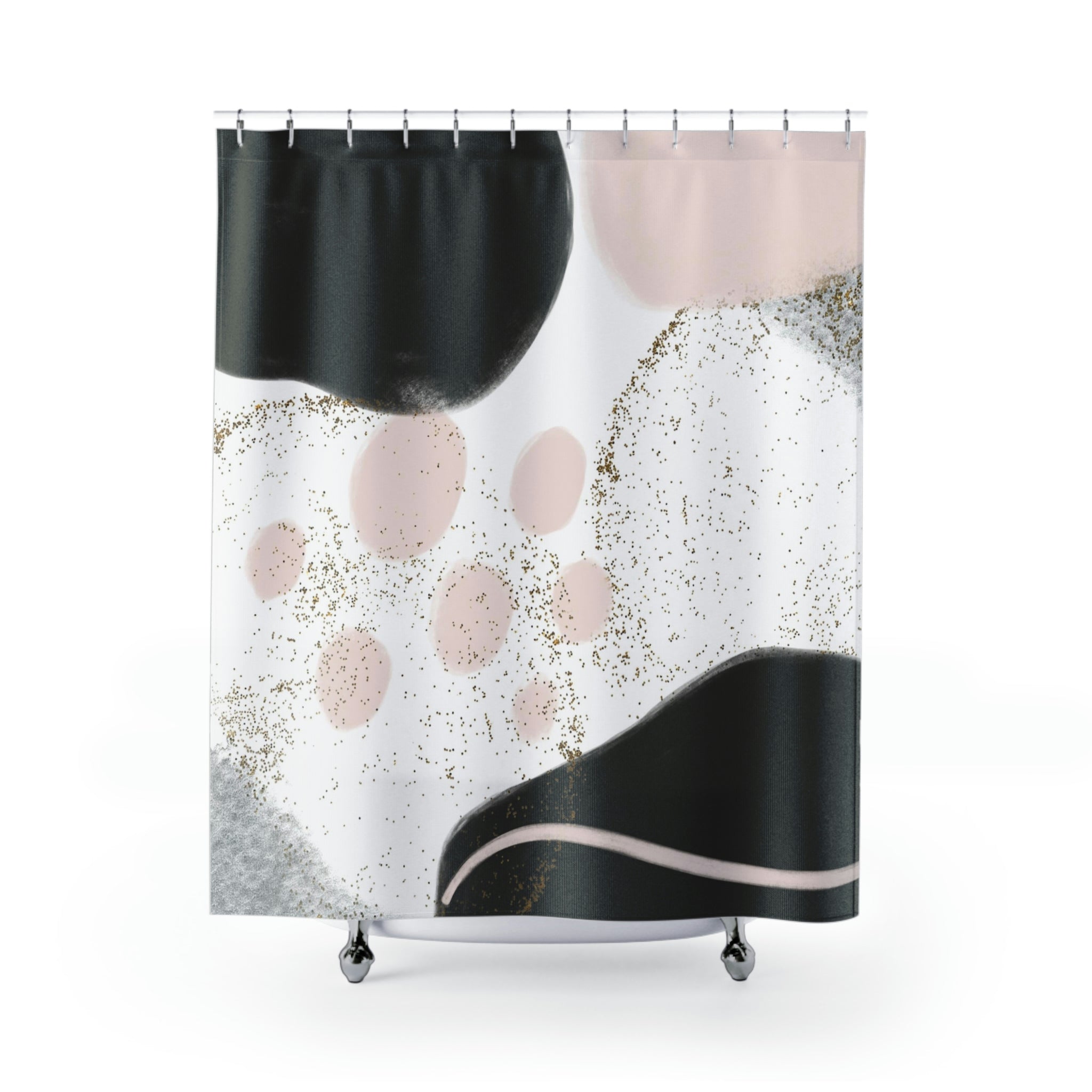 a black and white arty shower curtain 