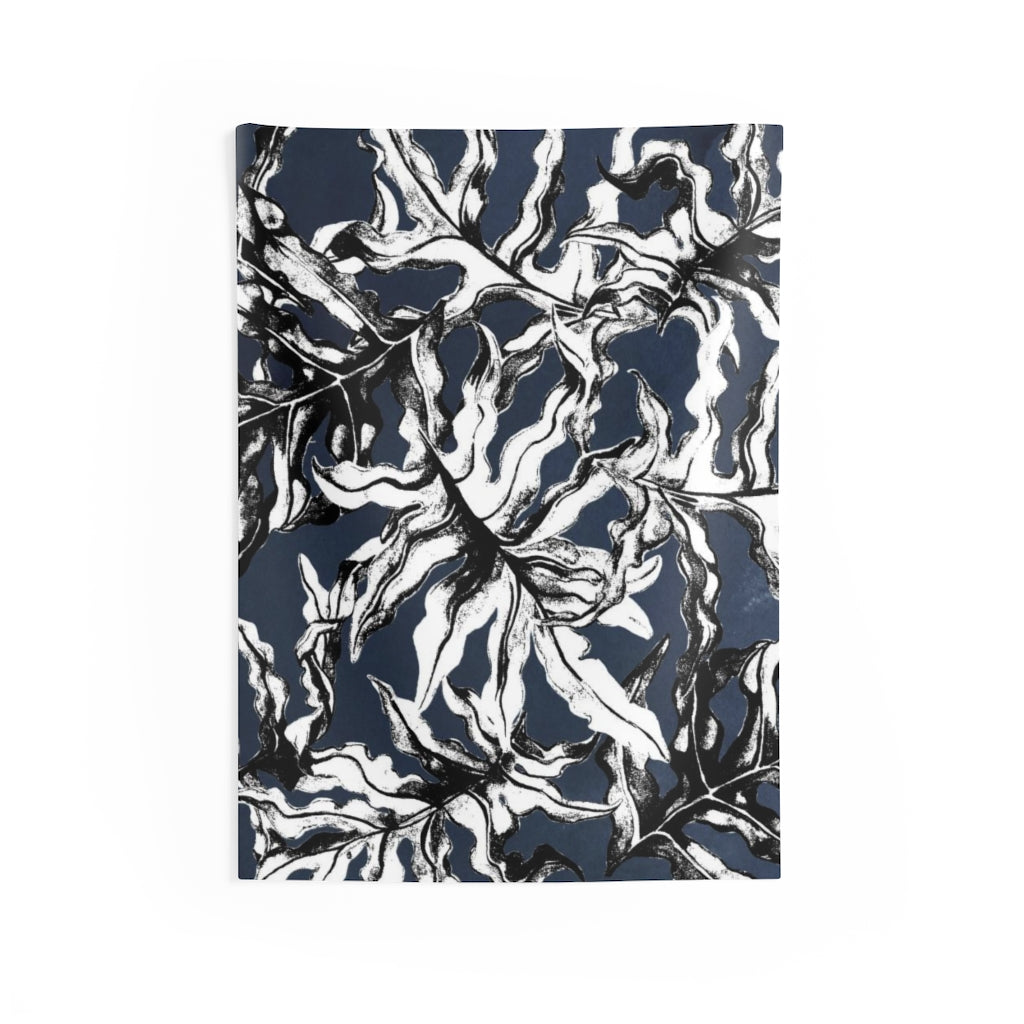 Floral Tapestry | Black Grey White Leaves