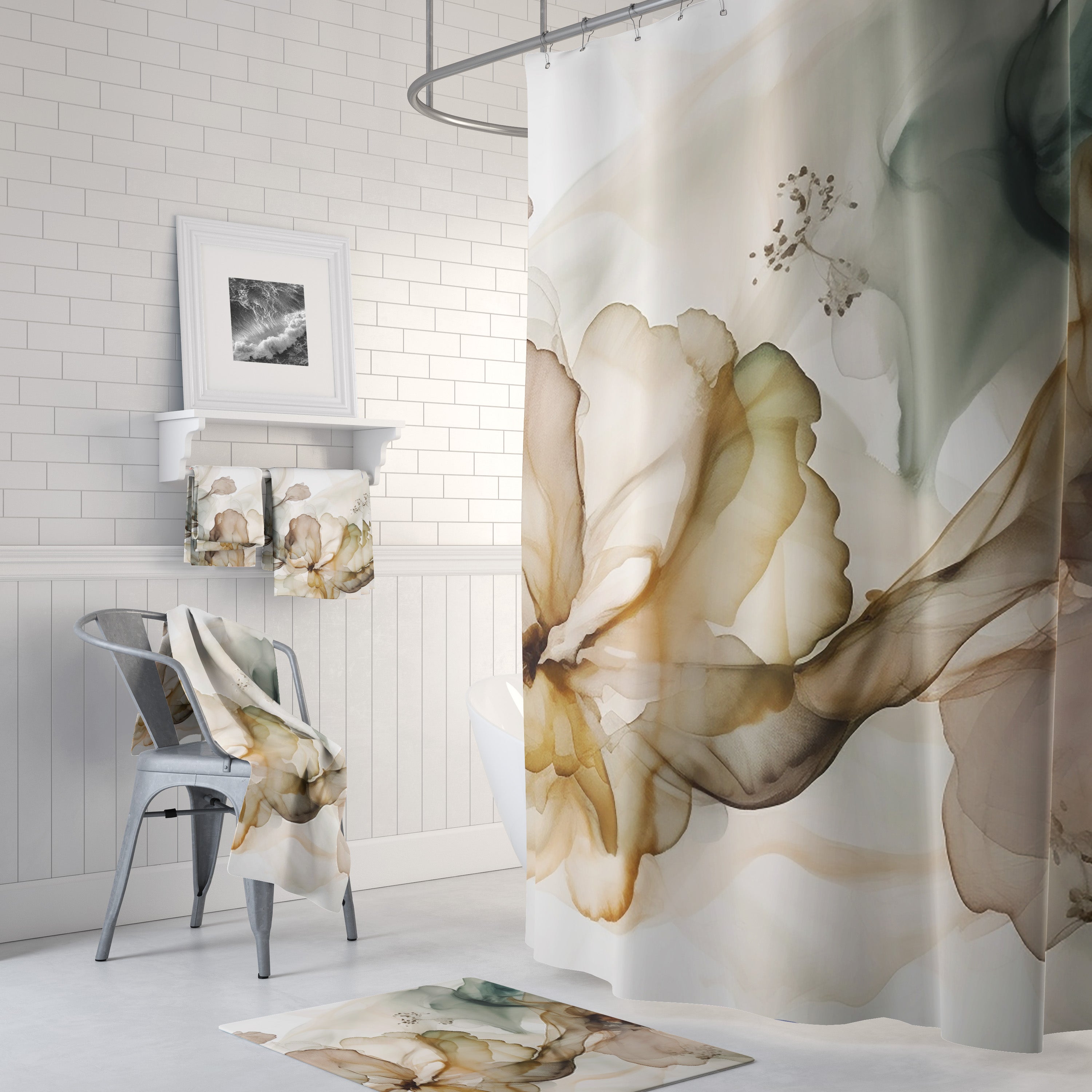 modern boho fabric shower curtain