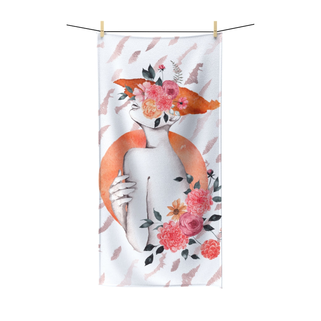 Floral Bath Towel | Female Art | Pink Orange