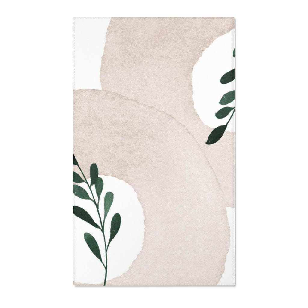 Floral Area Rug | Beige White Cream Green Leaves