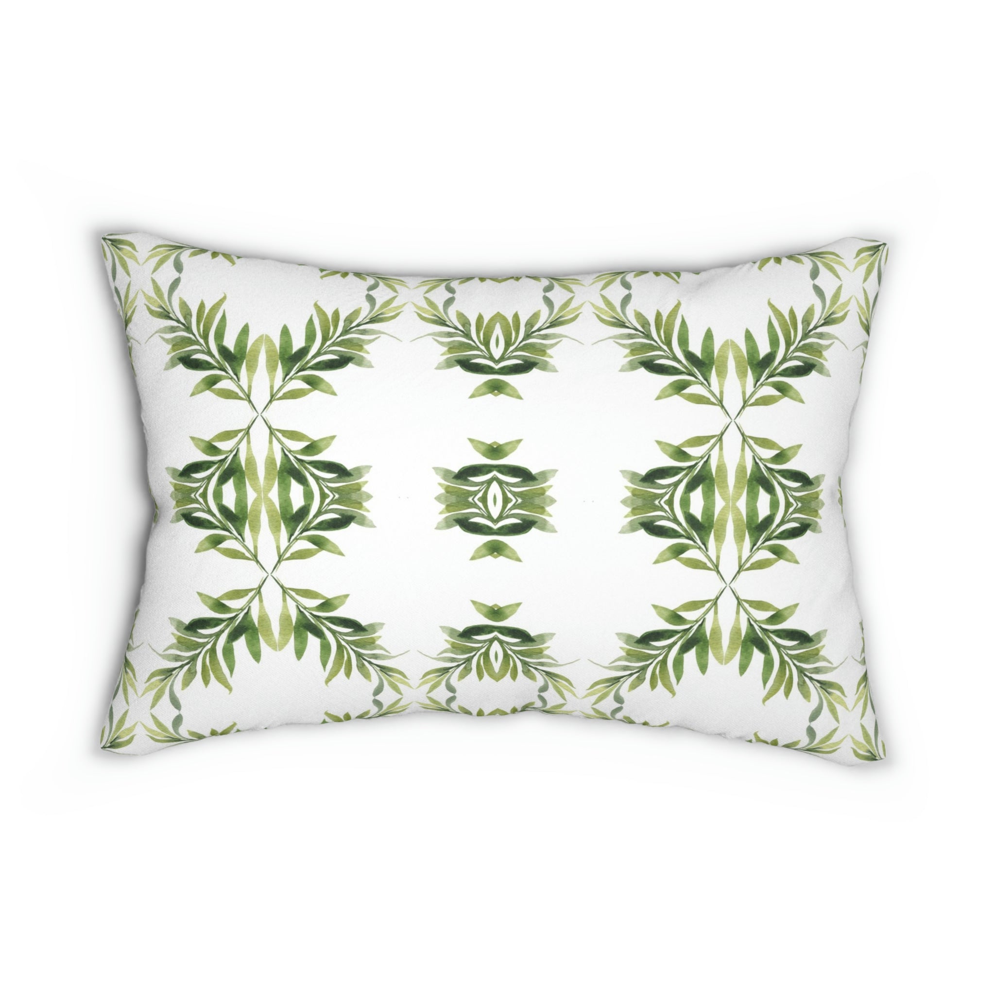 Floral Boho Lumbar Pillow | Sage Green Leaves, White