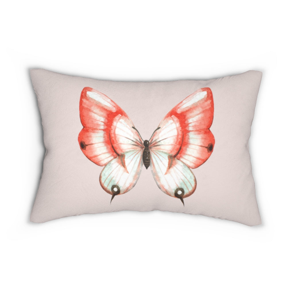 Whimsical Boho Lumbar Pillow | Beige Pink Butterfly