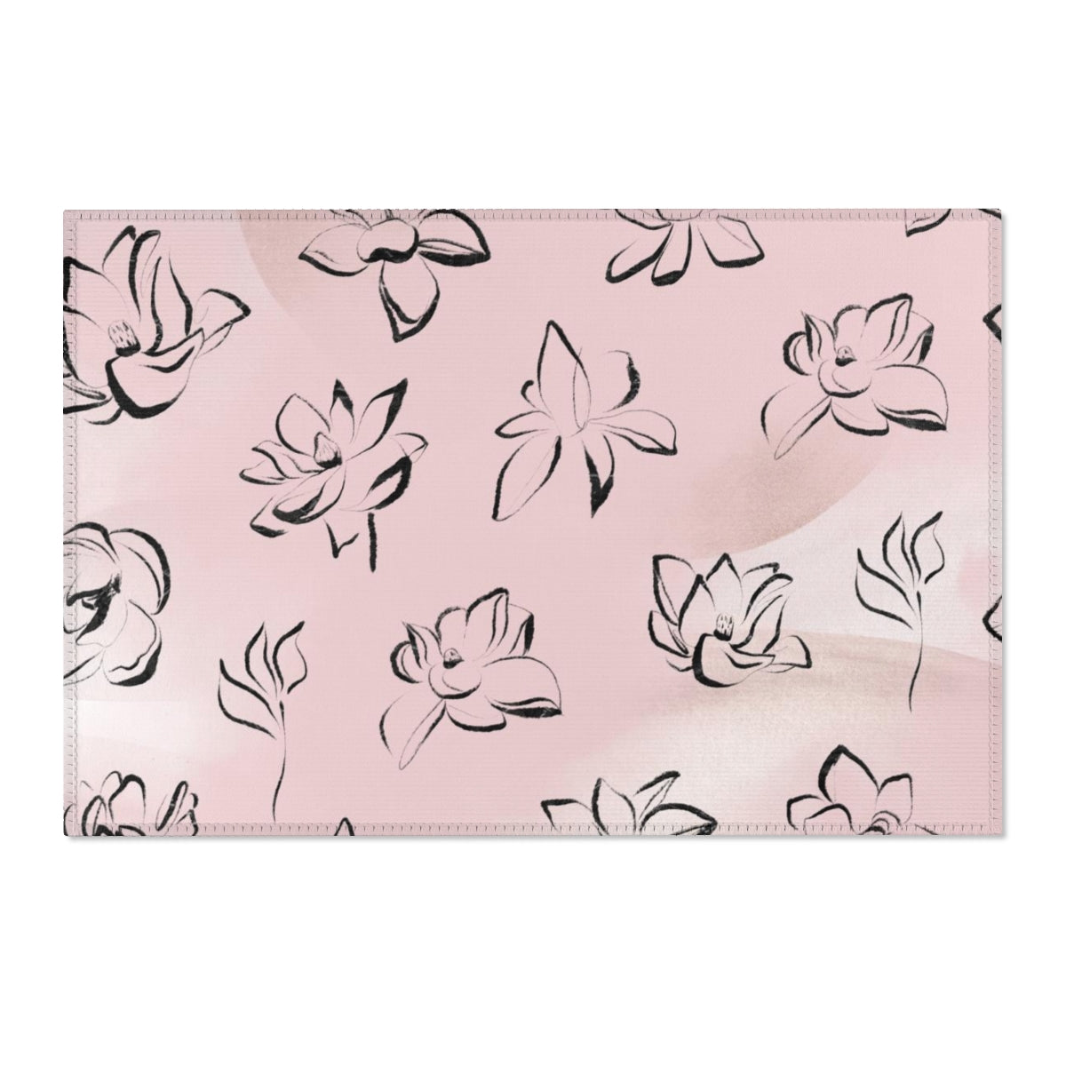 Floral Boho Area Rug | Watercolor Pink Flowers