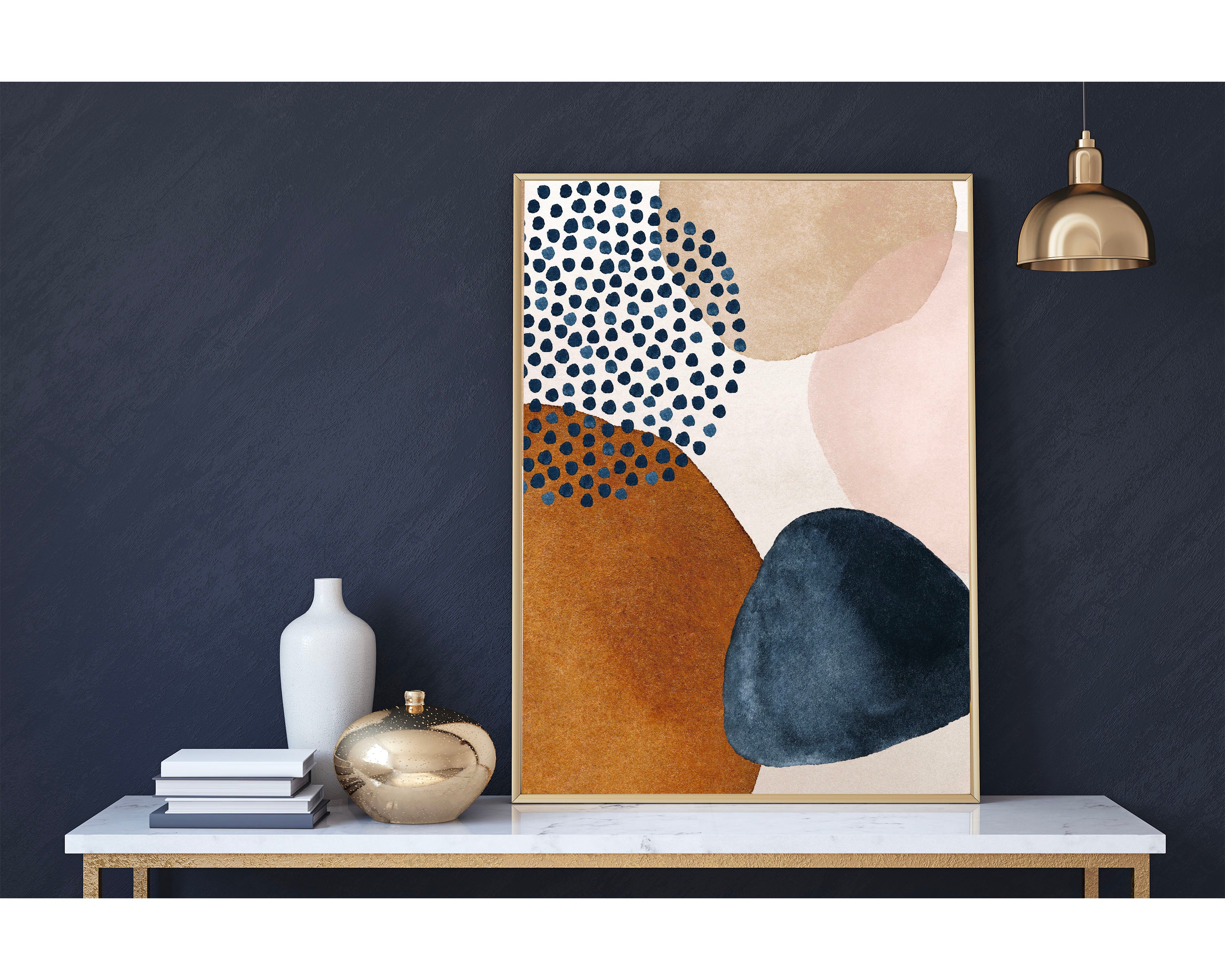 Navy Rust Beige Abstract Art