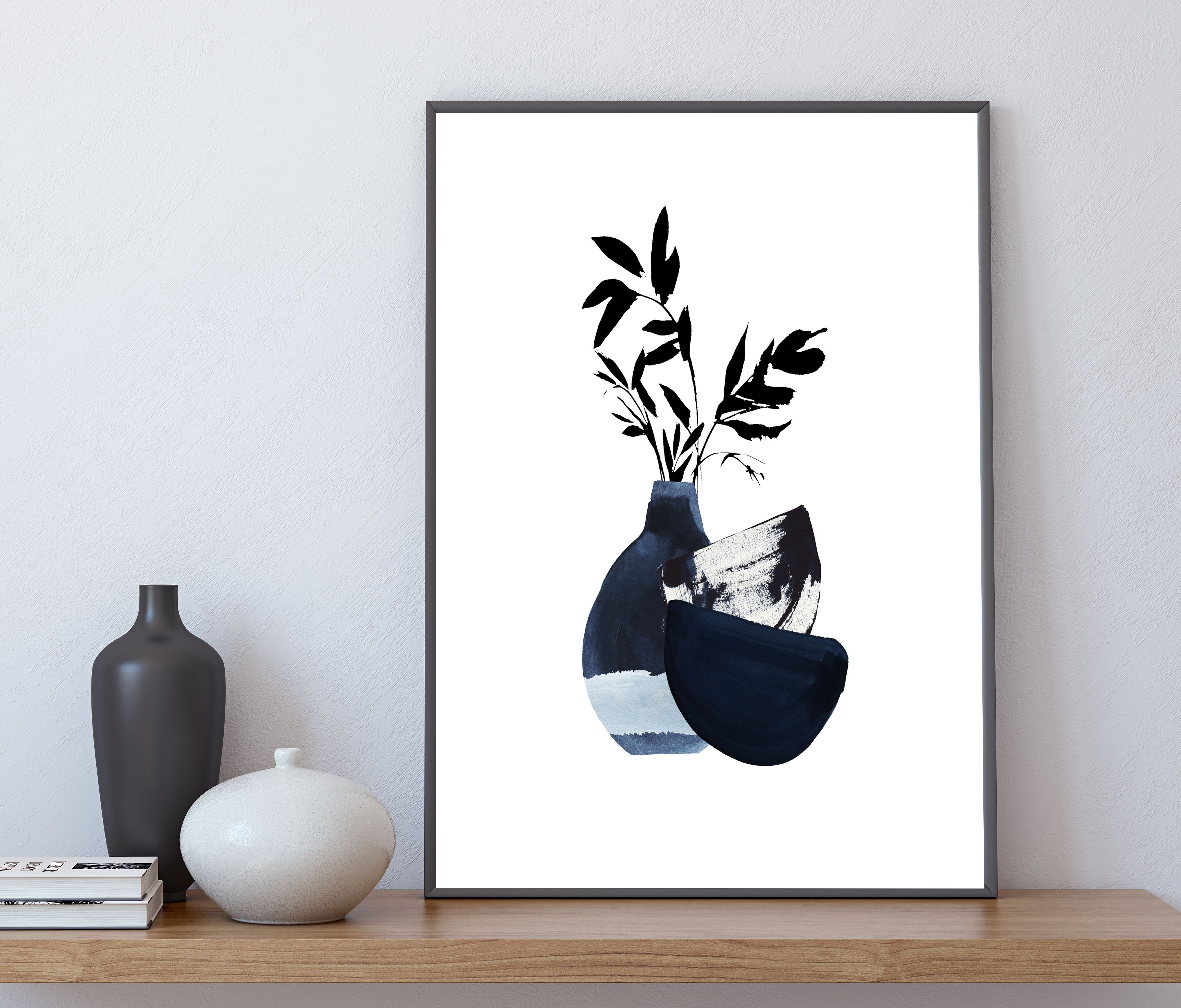 Boho Chic Floral Art Print | Navy Black