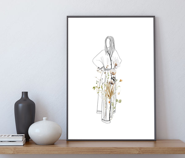 Woman | Wild Floral Art Print | one line art poster