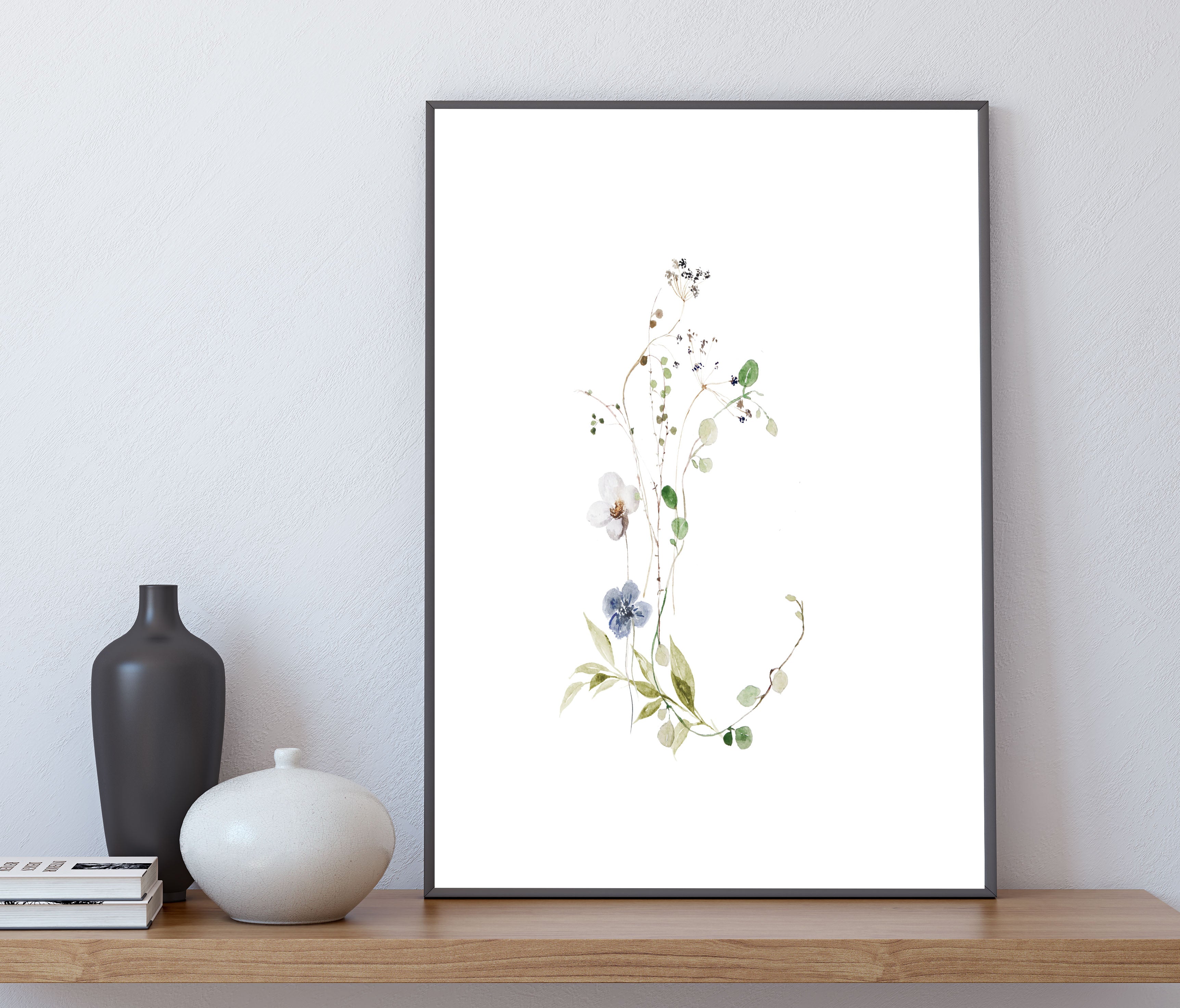 Wild Floral Art Print | green beige white