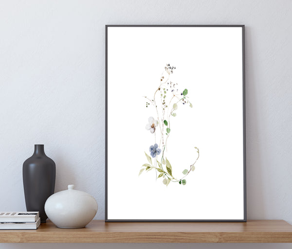 Wild Floral Art Print | green beige white