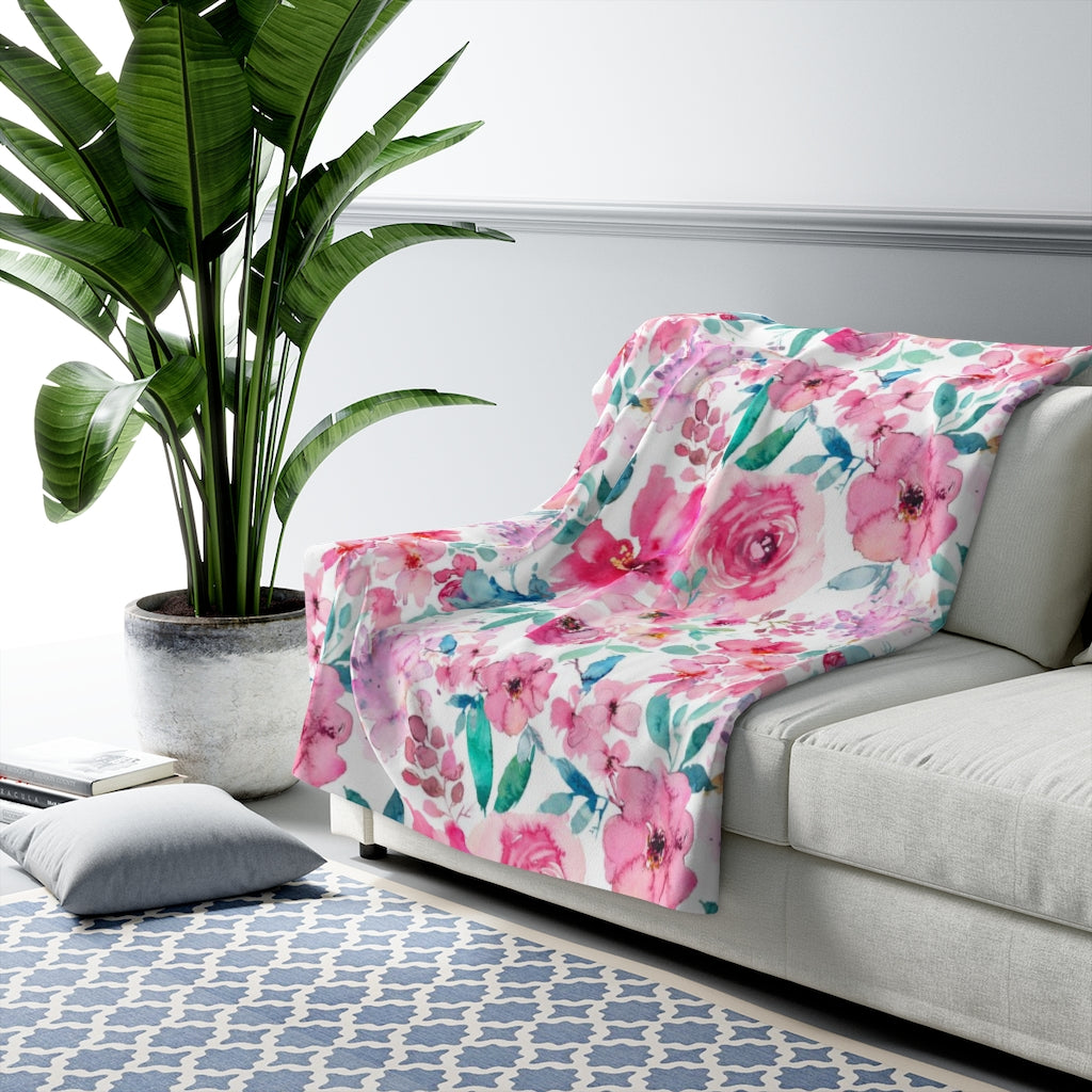 Floral Comfy Blanket Teal Pink Peonies