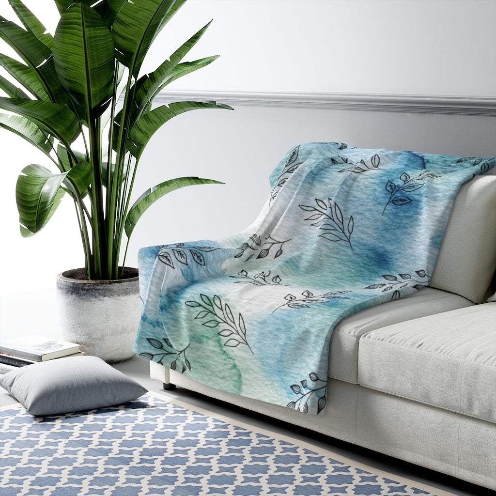 Floral Comfy Blanket | Teal Green Blue Leaves