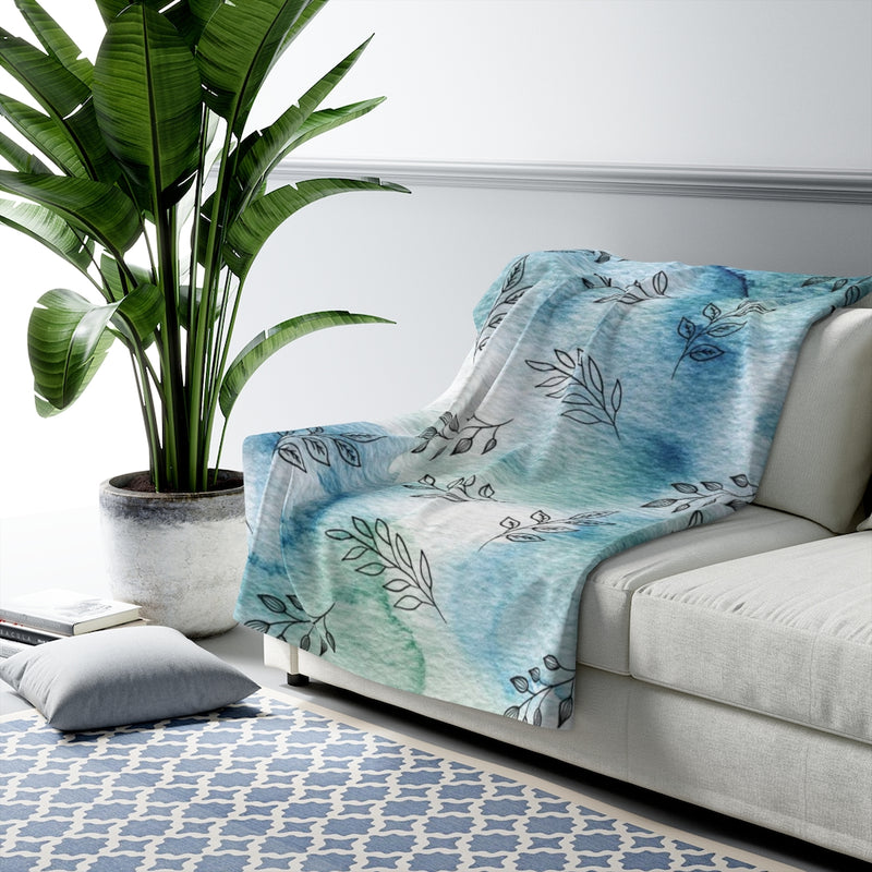 Floral Comfy Blanket | Teal Green Blue Leaves
