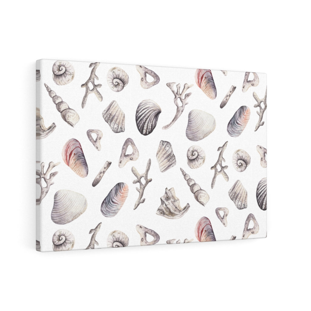 WHIMSICAL CANVAS ART | White Blue Pink Seashells