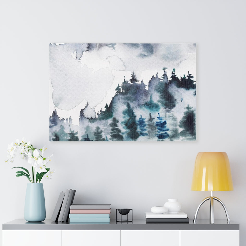 WHIMSICAL WALL CANVAS ART | Grey Blue White Mountain Forest