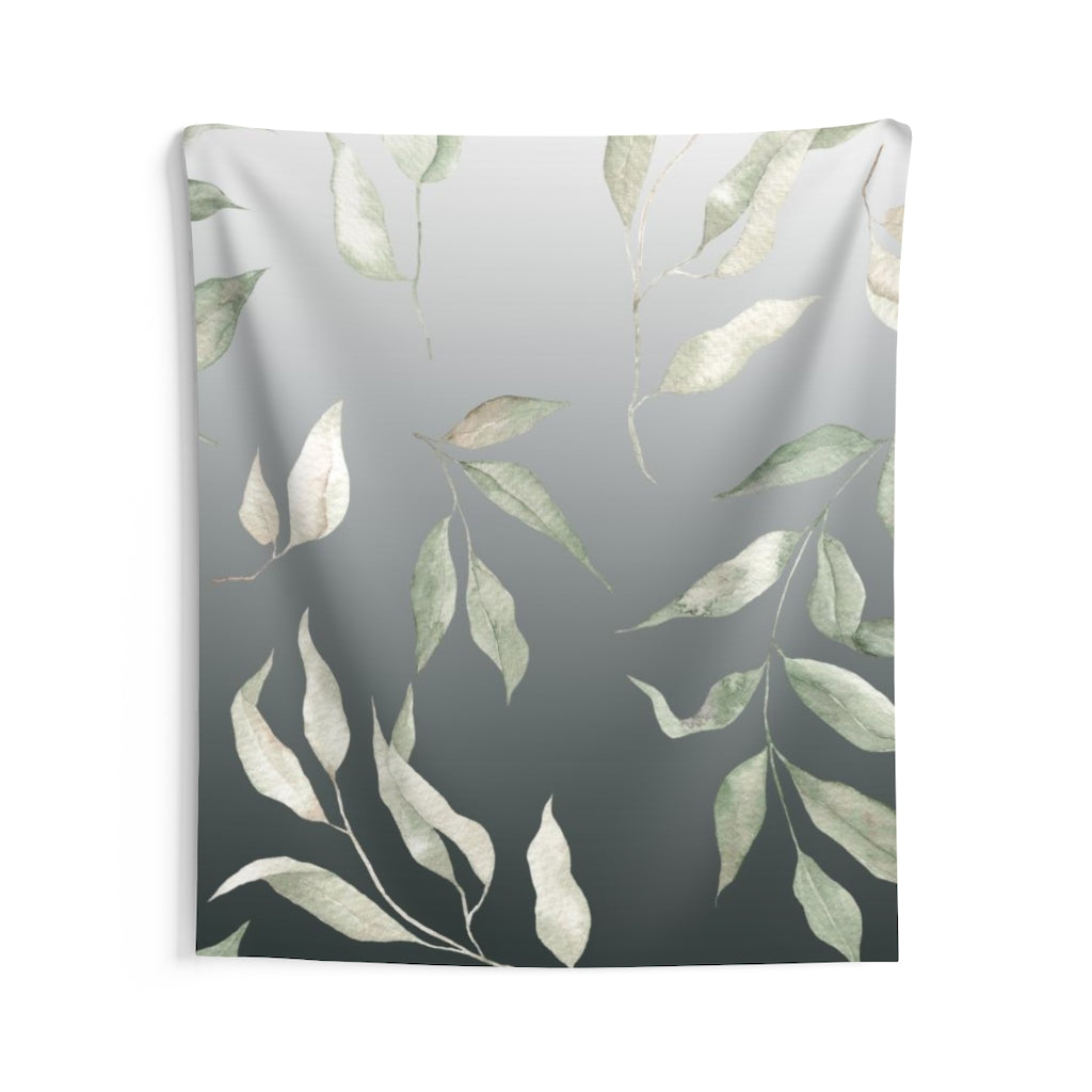 Floral Tapestry | White Black Ombre Green Leaves