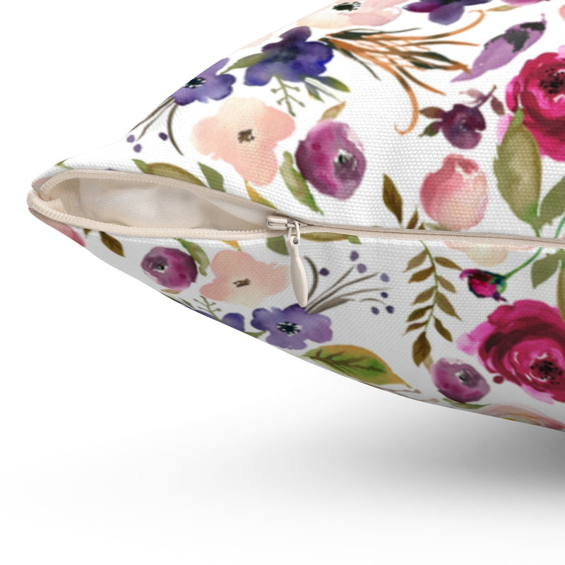 Floral Pillow Cover, Blush Pink, Purple Roses