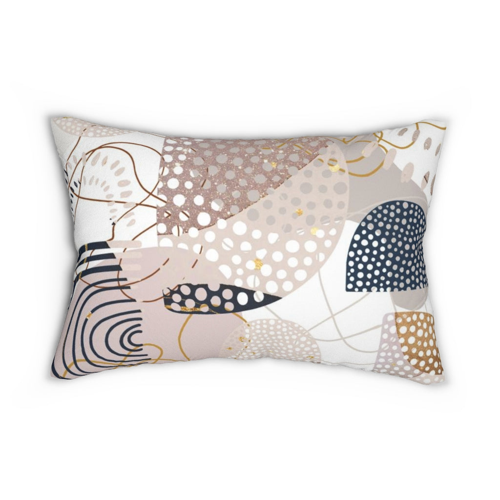 Abstract Boho Lumbar Pillow | Beige Navy Blue White