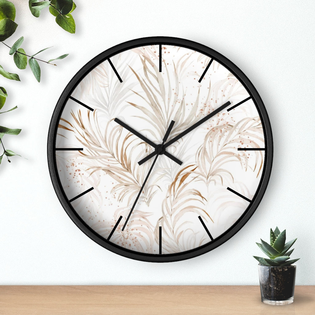 Floral 10" Wood Wall Clock | White Beige Leaves