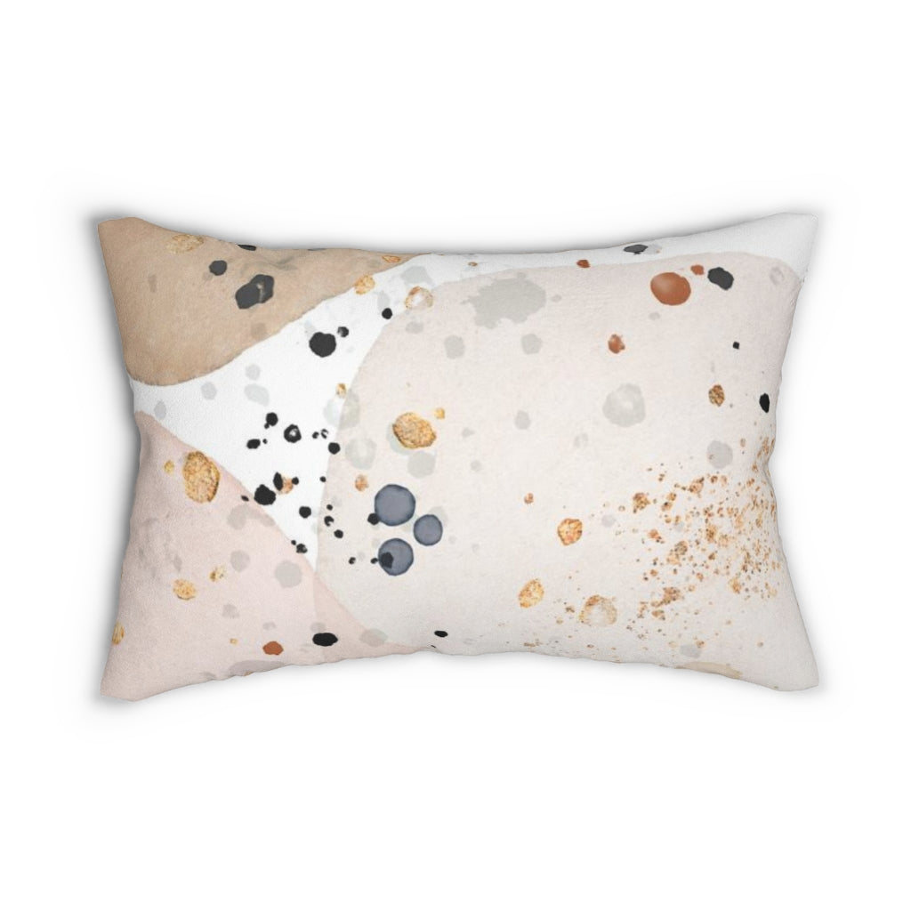 Abstract Boho Lumbar Pillow | Beige Navy Blue White