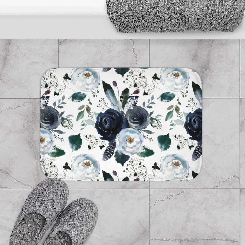 Floral | Bohemian Bath Mat | Blue Roses