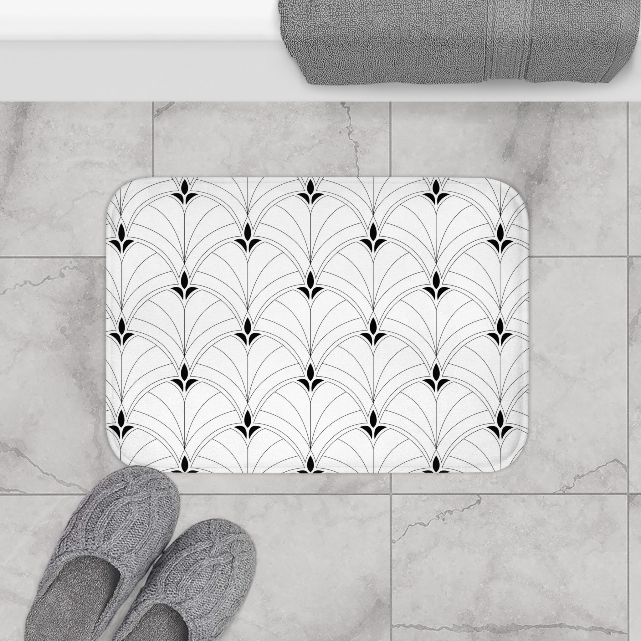 Art Deco Nouveau Bath Mat | Black White Gatsby