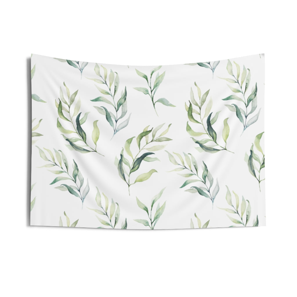 Floral Tapestry | White Green Leaves