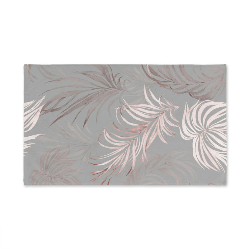 Floral Kitchen, Bath Hand Towel | Gray Blush Pink Wild Palm Leaves