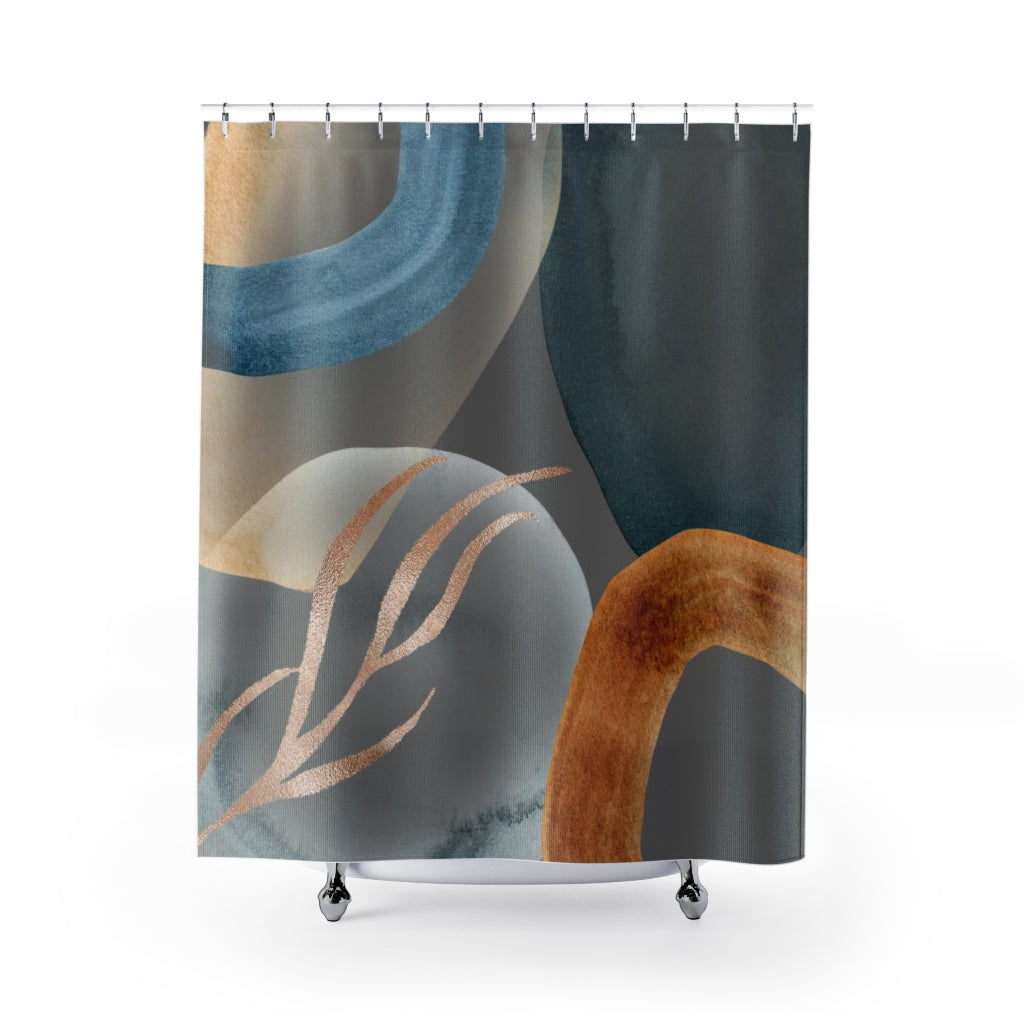 Abstract Shower Curtain | Grey Navy Rust