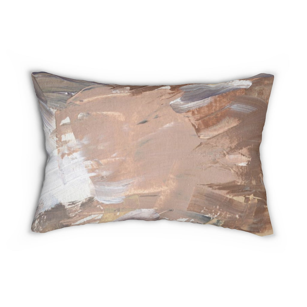 Abstract Boho Lumbar Pillow | Brown White Beige