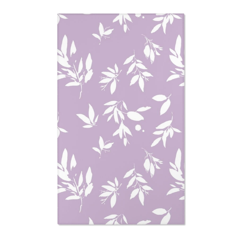 Boho Area Rug | Lavender White Leaves