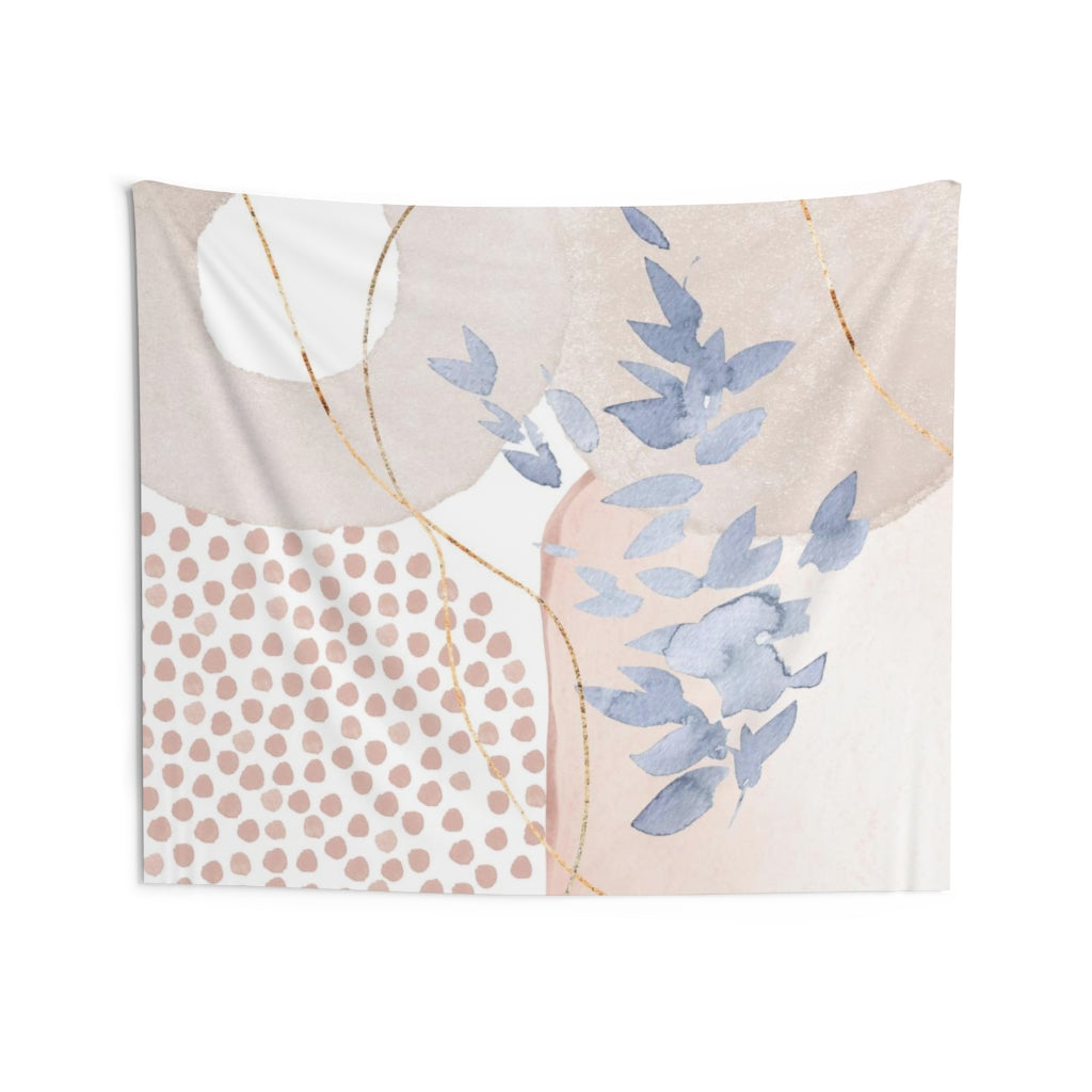 Floral Tapestry | Blush Pink White Blue Leaves