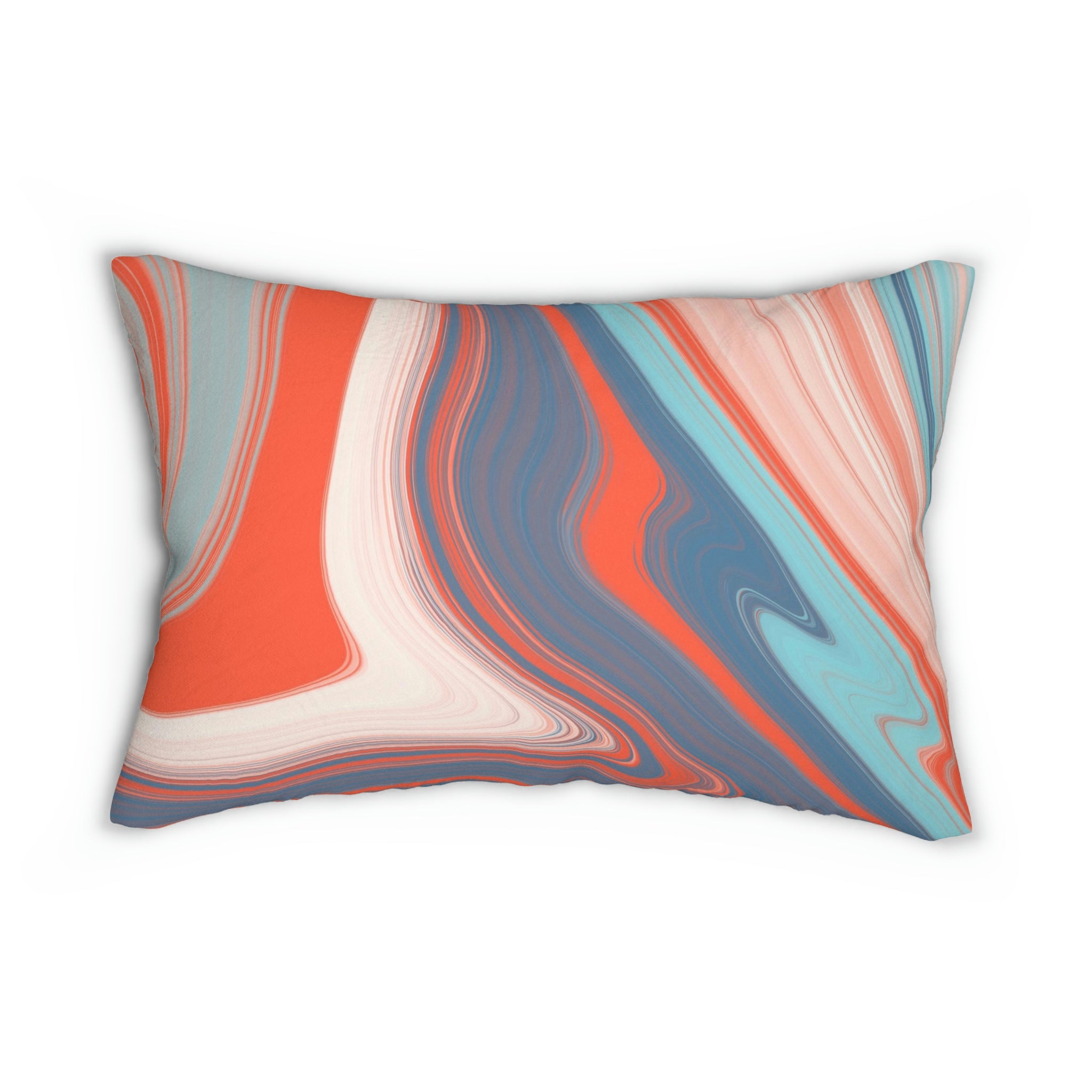 Abstract Lumbar Pillow | Orange Blue, Marble Print Minimalist