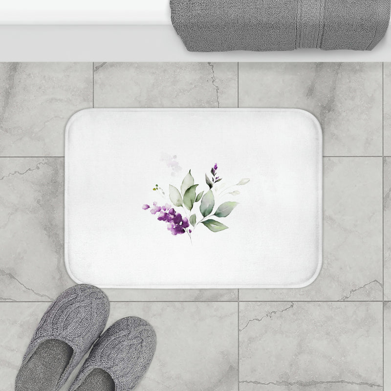 Floral Minimalist Bath Mat | Lavender Purple White