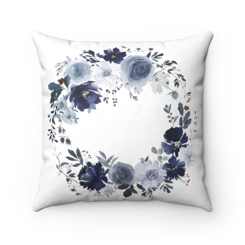 Floral Boho Pillow Cover | White Indigo Blue Roses Grey