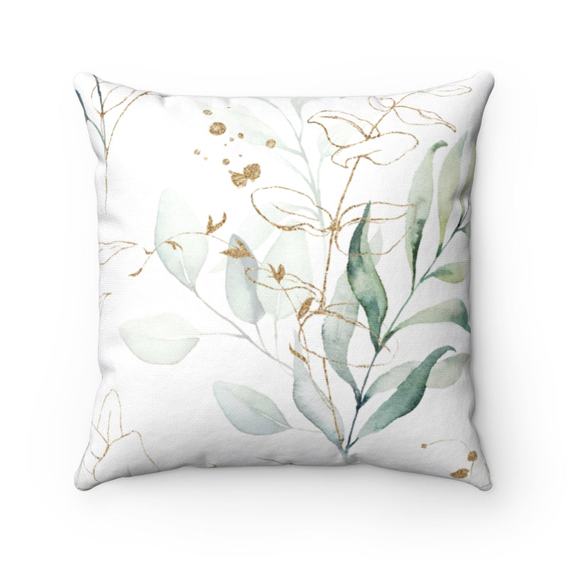 Boho Pillow Cover | Teal Green Gold Leaves