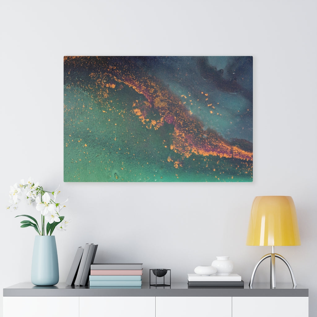 Abstract Canvas Art | Green Navy Blue Gold