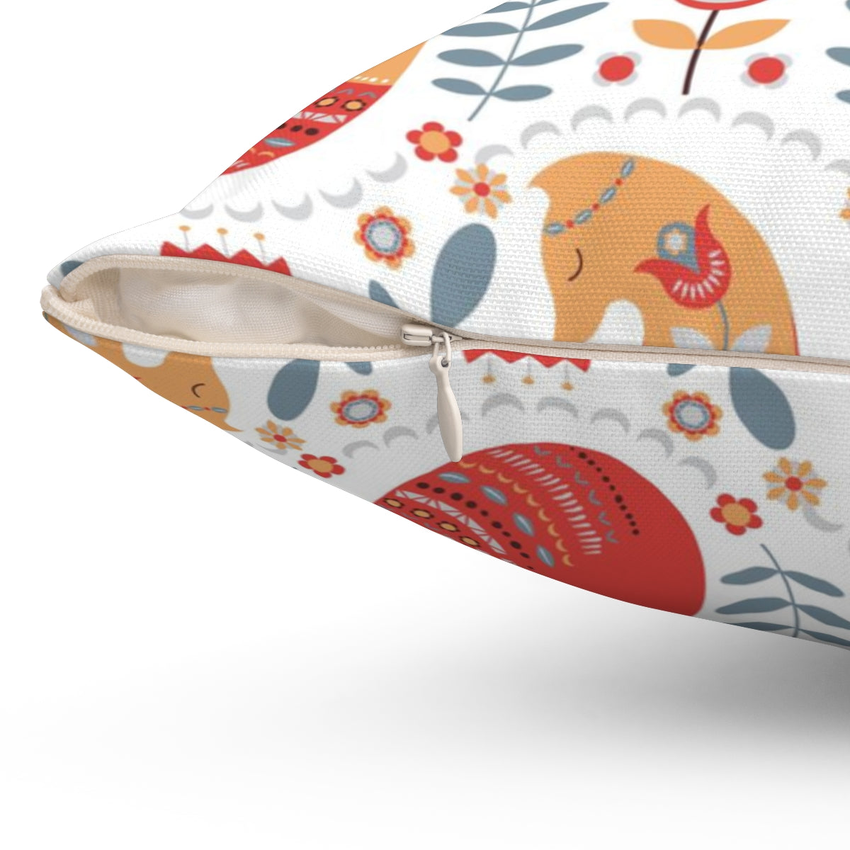 Scandi Nordic Boho Square Pillow Cover | Red Orange White Foxes