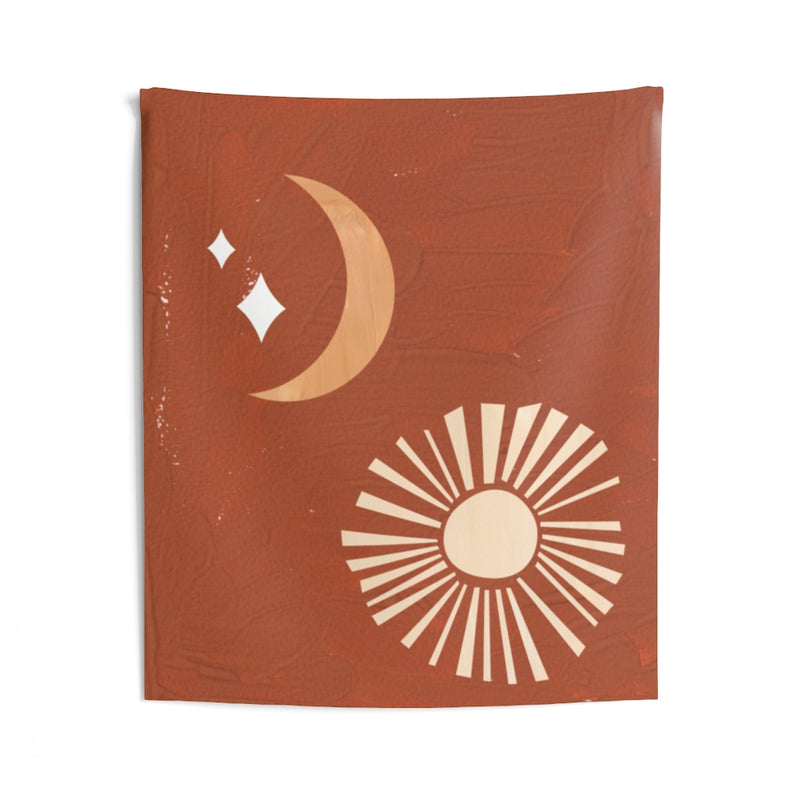 Abstract Tapestry | Moon Stars Terracotta Beige
