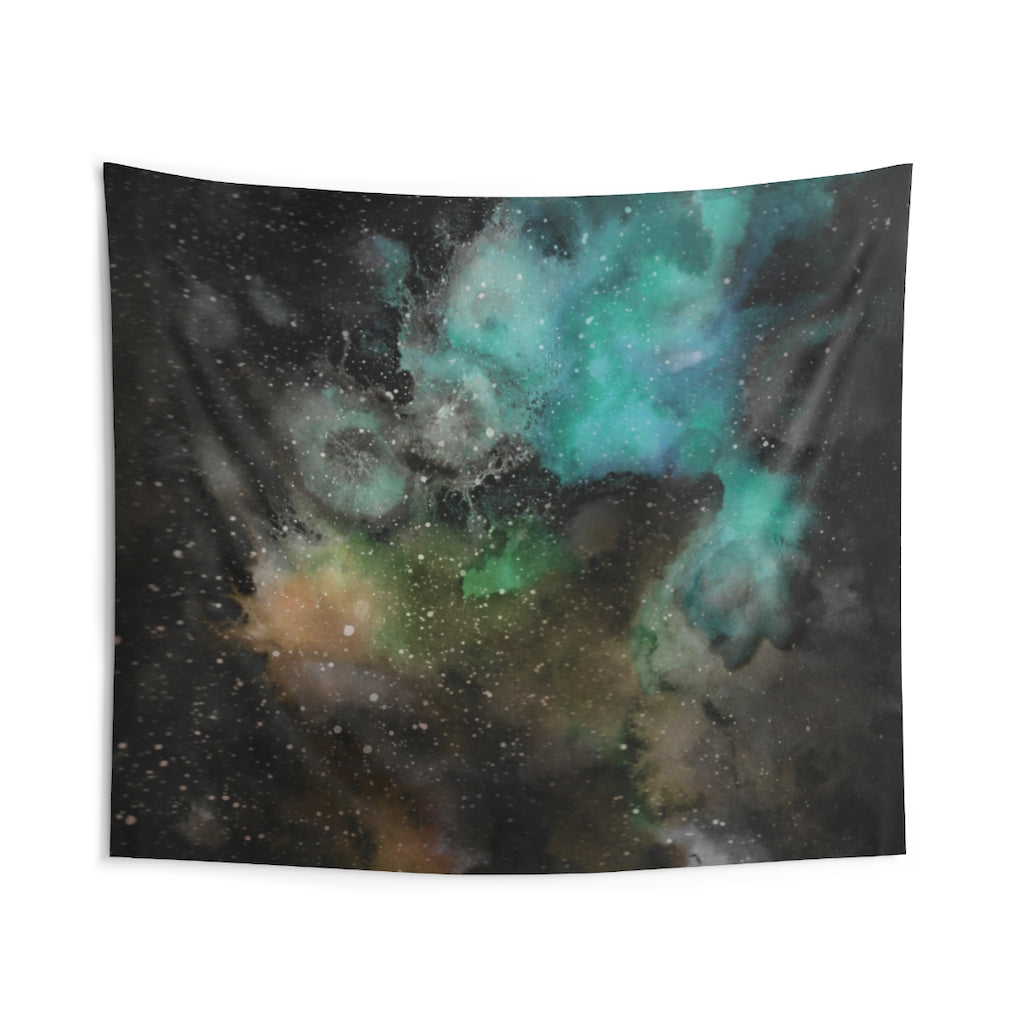 Abstract Tapestry | Black Beige Teal Galaxy Sky