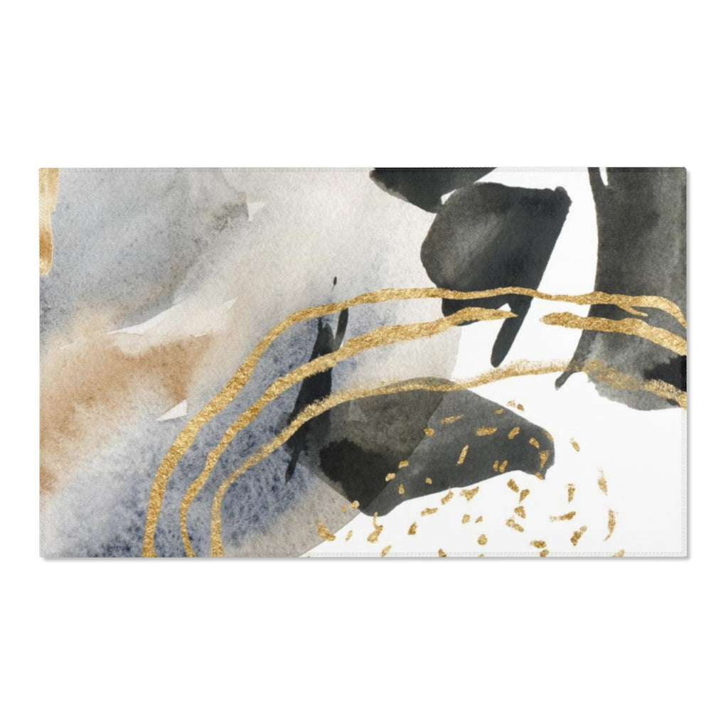 Abstract Area Rug | Beige Gold Blue