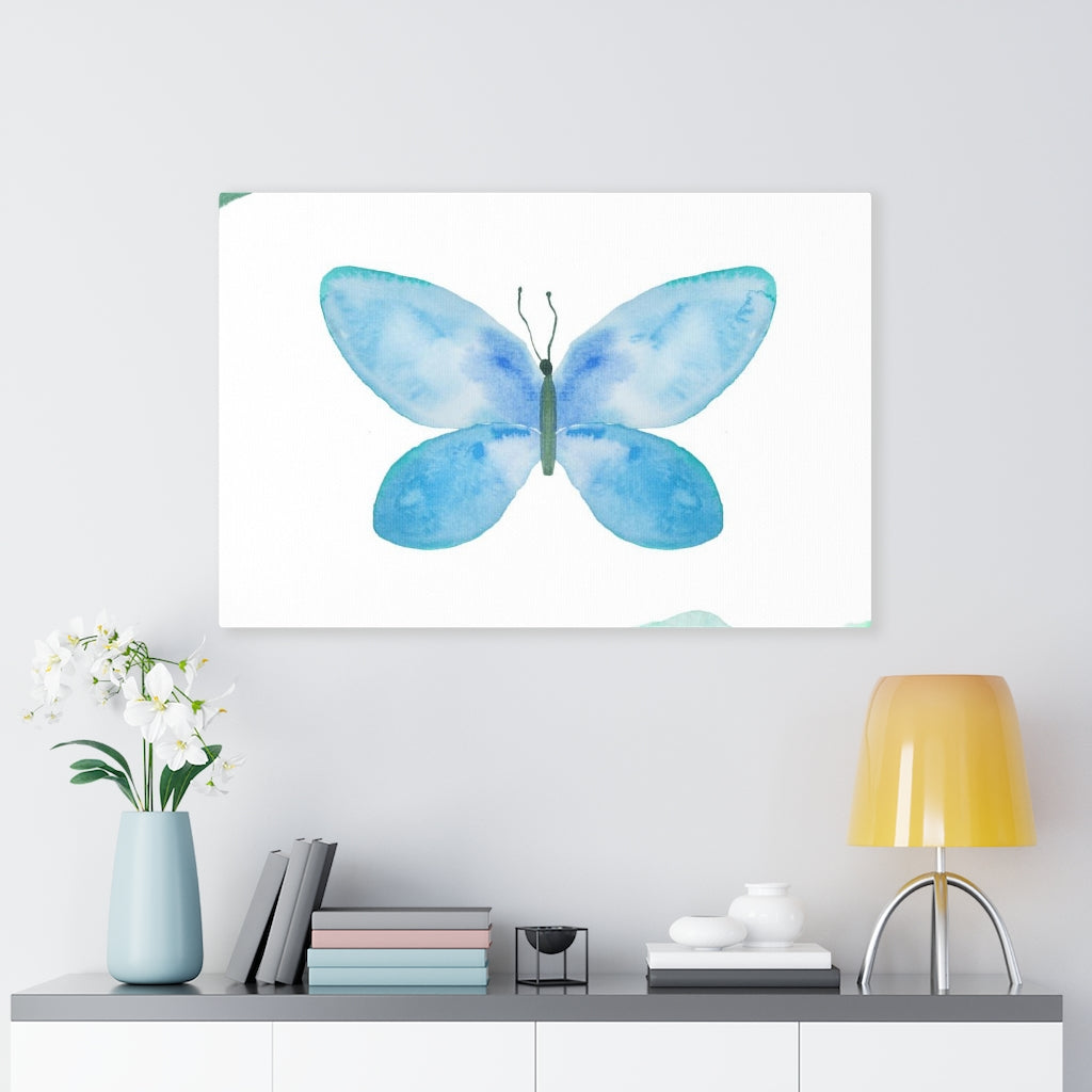 WHIMSICAL WALL CANVAS ART | White Green Blue Butterfly