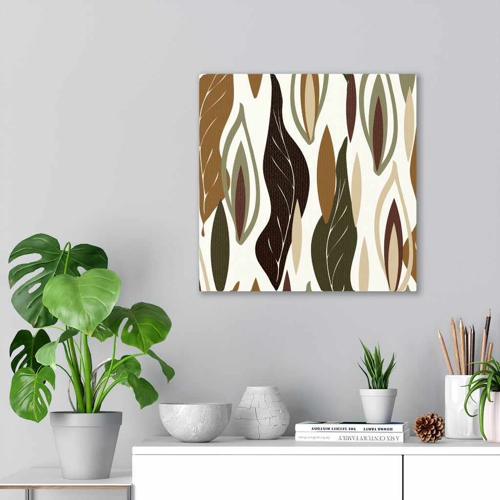 FLORAL CANVAS ART | White Green Brown Leaves