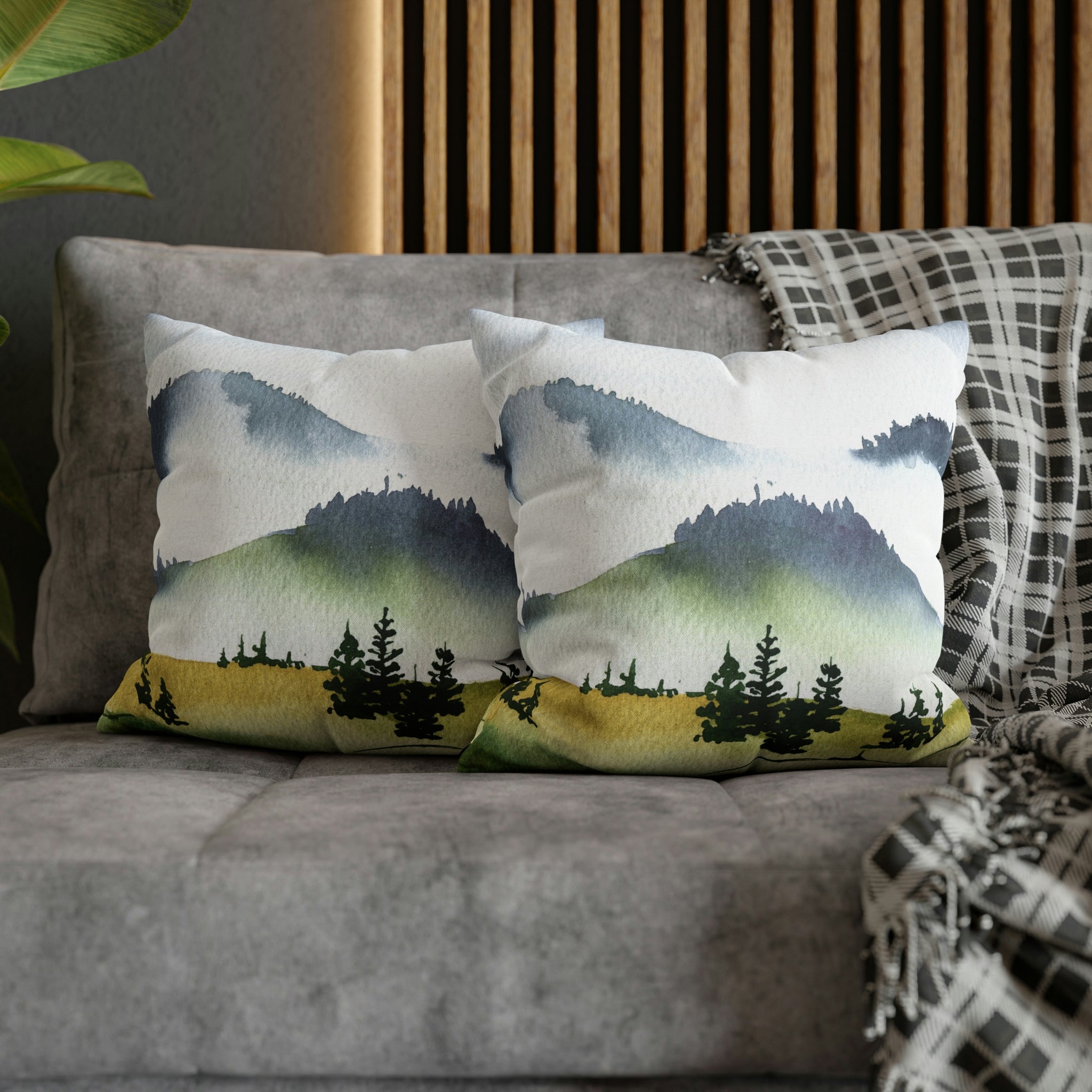 Floral Boho Pillow Cover | Mountain Green Trees