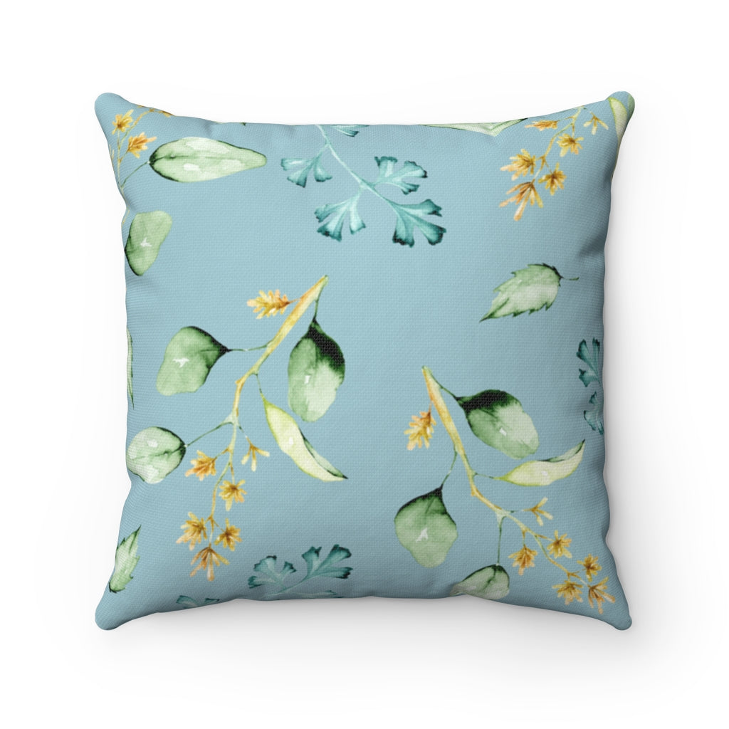 Boho Pillow Cover | Mint Green Yellow Leaves