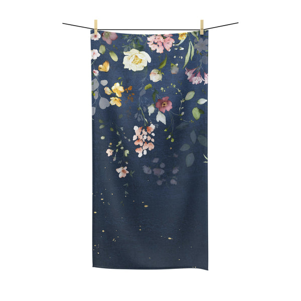 Floral Boho Bath Towel | Navy Blue Wild Flowers