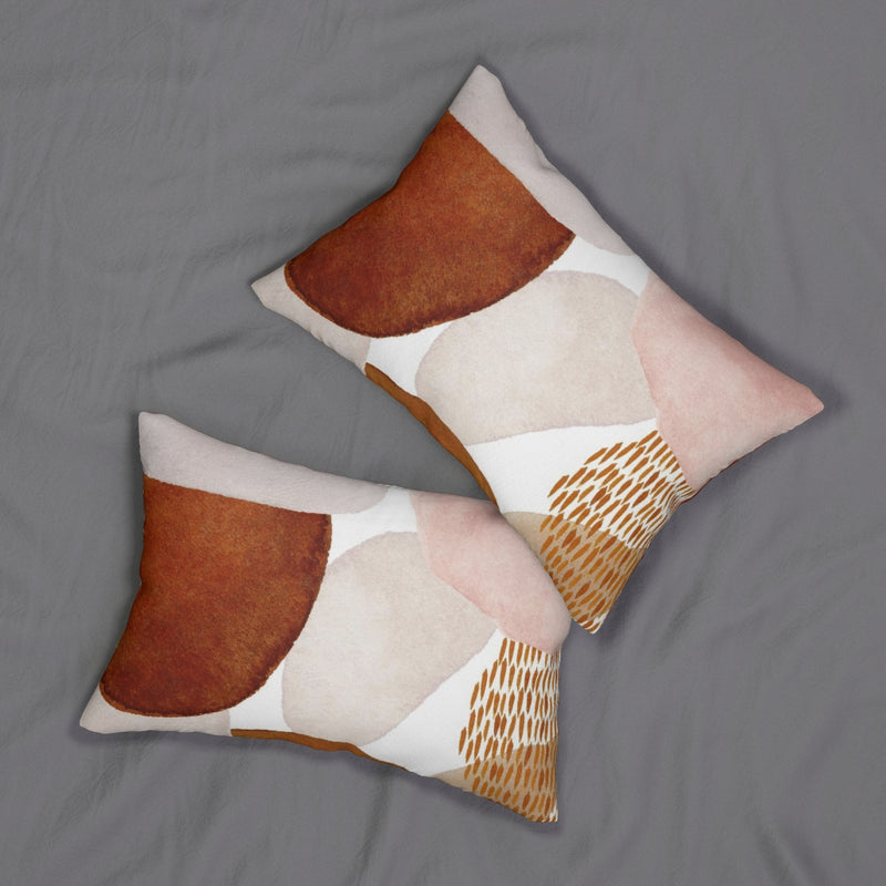 Abstract Boho Lumbar Pillow | Rust Brown White Blush Pink