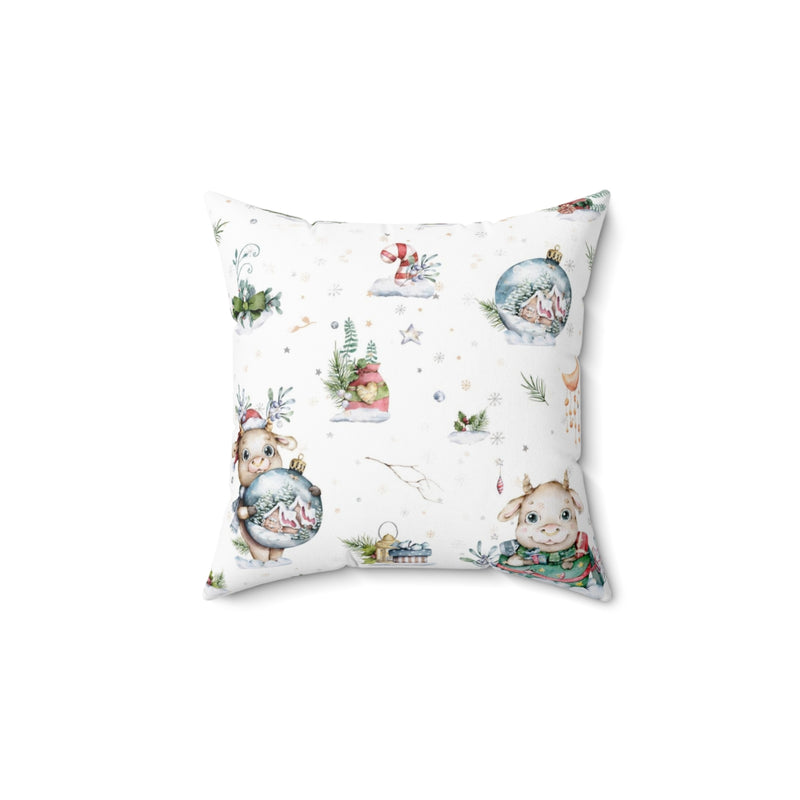 Christmas Square Pillow Cover | White Winter Baby Pigs