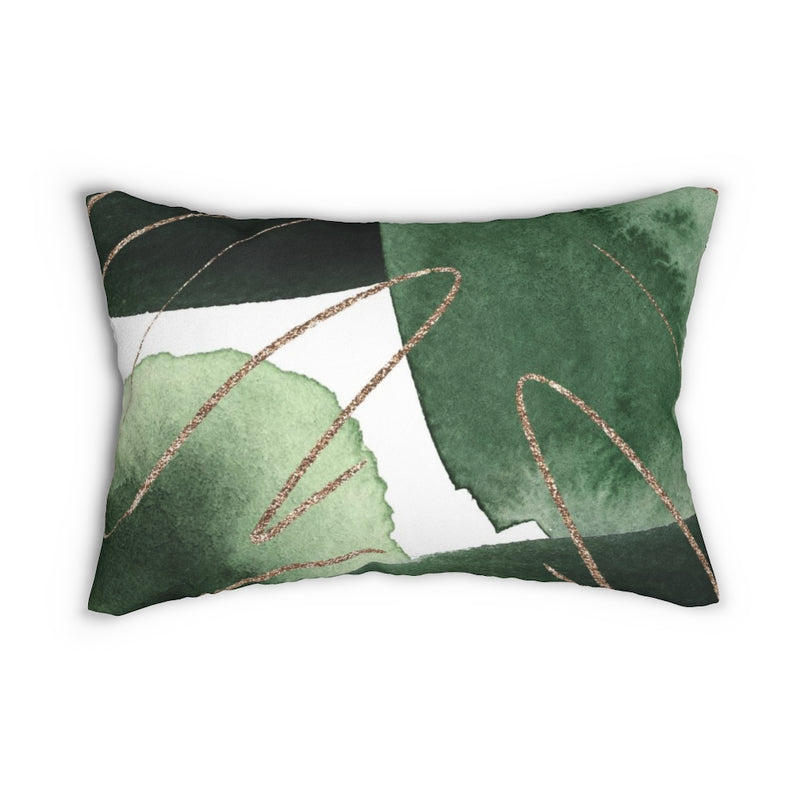 Abstract Boho Lumbar Pillow | Green White Gold